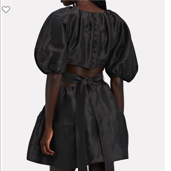 Aje Psychedelia Puff Sleeve Cut Out Mini Dress Tie Back Black Size Medium/8 - Picture 14 of 16